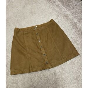 Hollister High Rise Faux Suede Mini Skirt‎ Women's Sz 9 Brown Lined Button